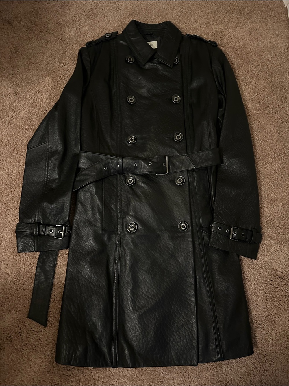 Neiman Marcus exclusive Black genuine leather trenchcoat